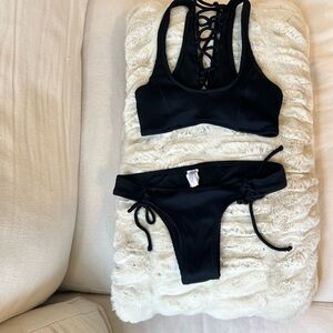 Black Lace-Up Bikini Set